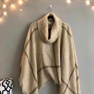 Maison Jules Cream Knit Poncho